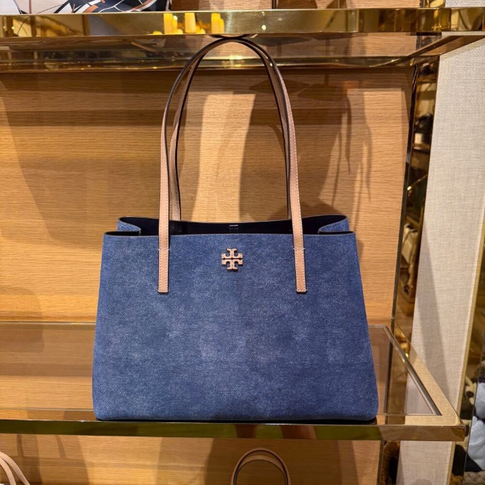 New‼️Tory Burch Blake Denim Suede Tote 190102 Denim Dusk $445